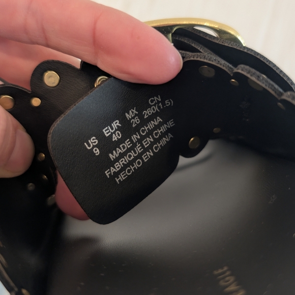 AMERICAN EAGLE Women's Gold Studded Double-Buckle Black Slide Sandals Size 9 - Picture 6 of 10